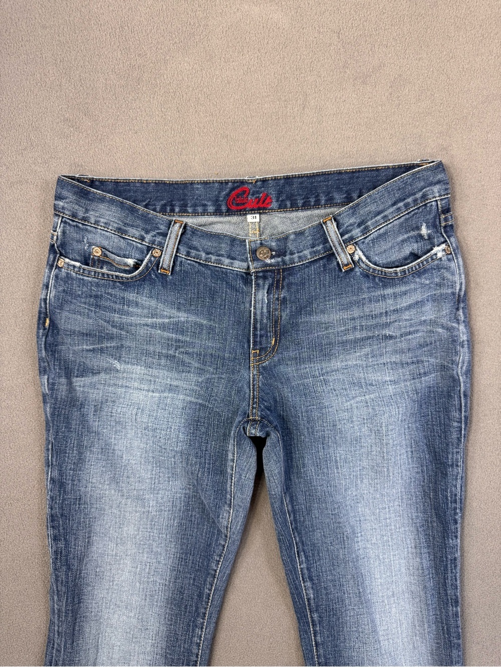 Y2K BLUE CULT Women’s Low Rise Medium Blue Washed Bootcut Flared Jeans, 31 - Picture 2 of 14